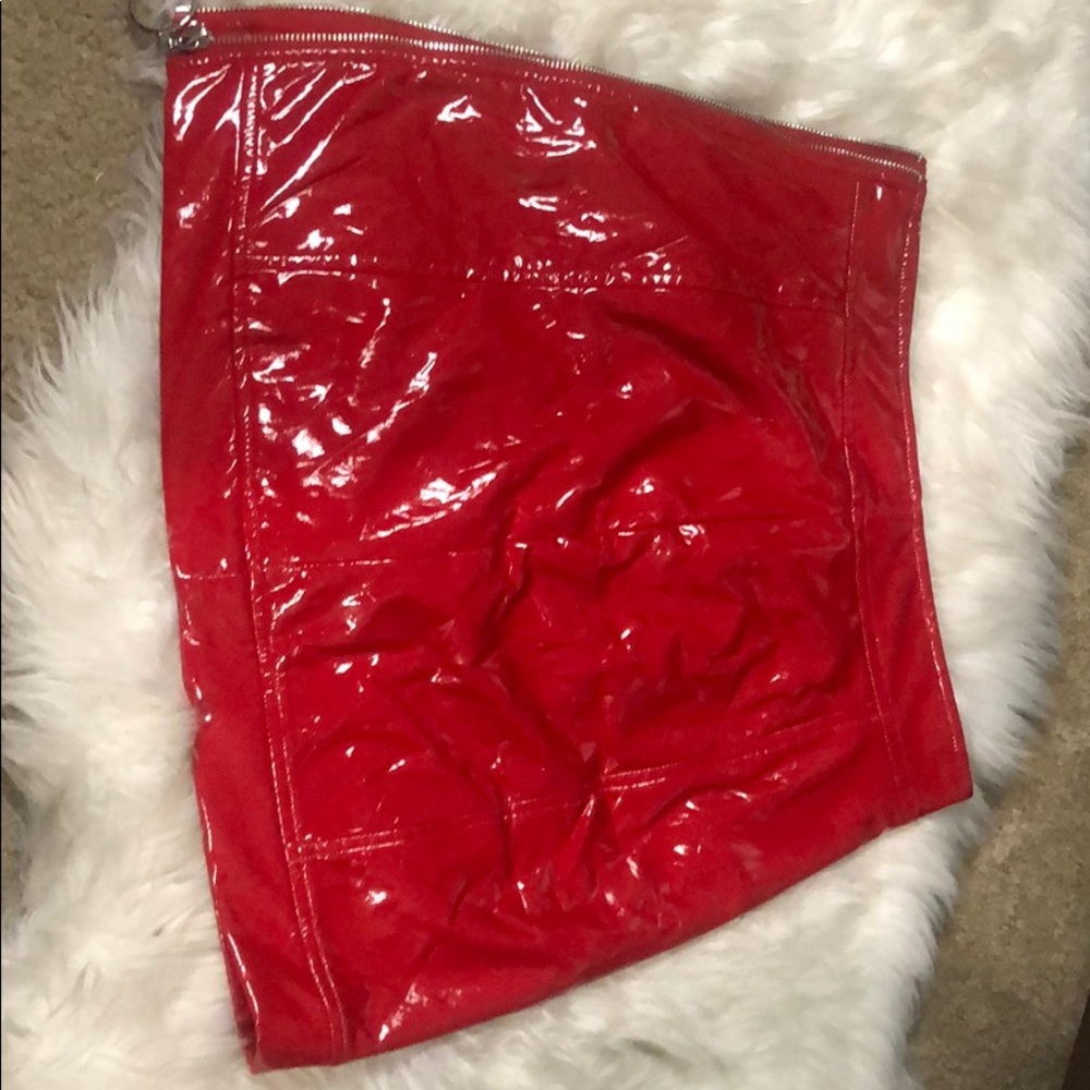 Red leather skirt